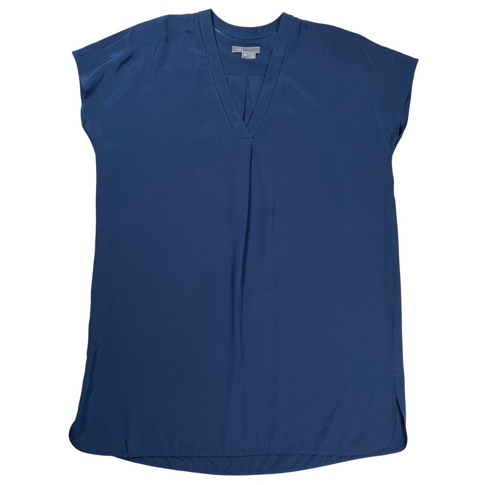 Vince Silk Shift‎ Dress Womens XS Navy Blue Minimalist Quiet Luxury Feminine